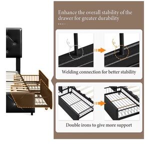 Elegant Black Metal Bed Frame with Storage